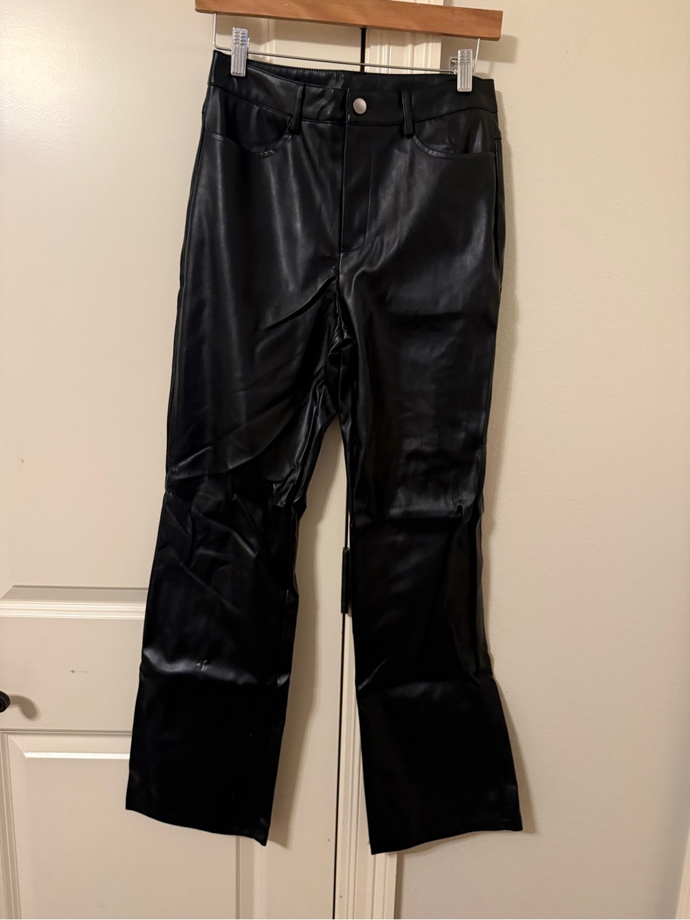 Women's Black Faux Leather Pants - Sleek Straight Fit